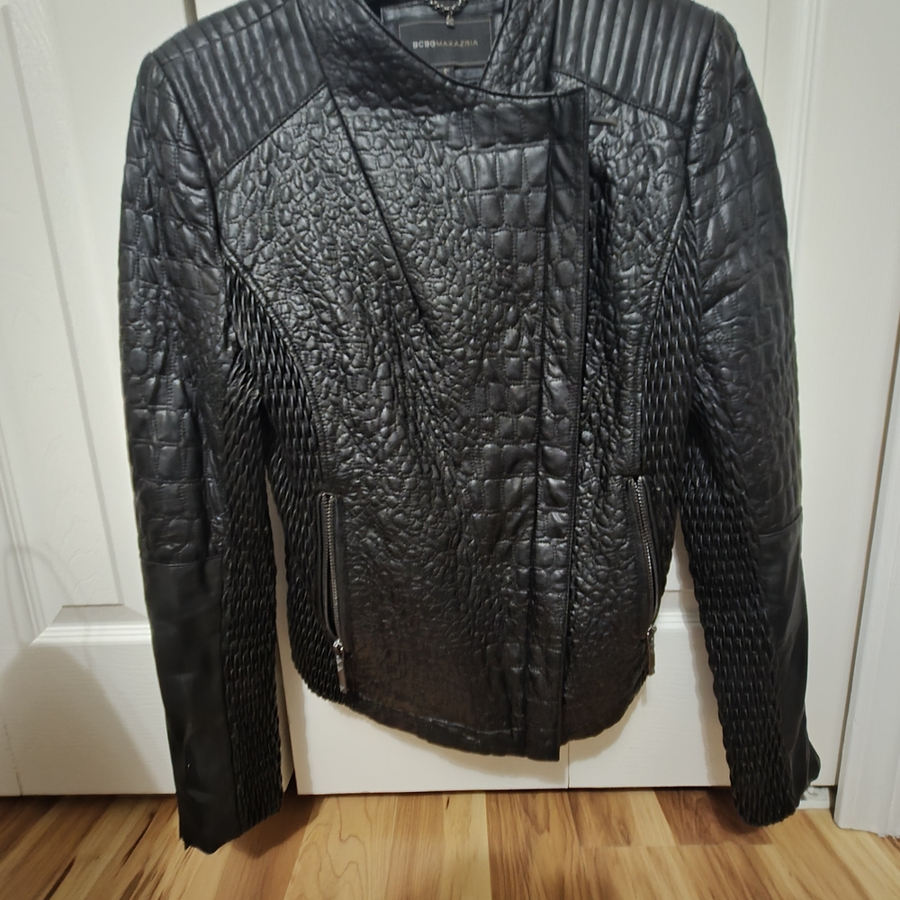 BCBGMaxAzria Black Textured Leather Jacket